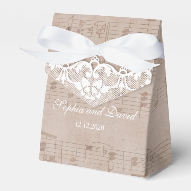 Caja Para Regalos Personalizado de Boda de hojas y encajes de música (Front Side)