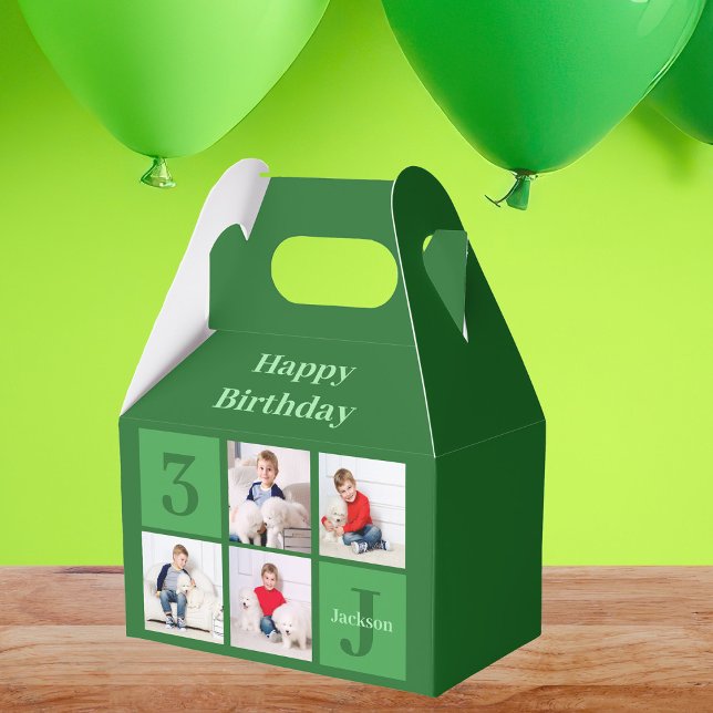 Caja Para Regalos Personalizado de Collage de fotos Verde Niños Fies (Subido por el creador)