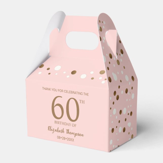 Caja Para Regalos Personalizado de cumpleaños 60 de Pink Gold Confet (Reverso)
