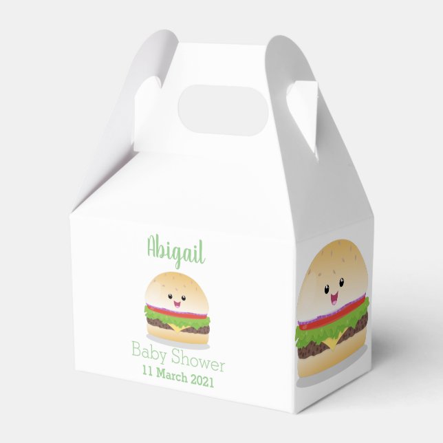 Caja Para Regalos Personalizado de hamburguesa kawaii feliz (Front Side)