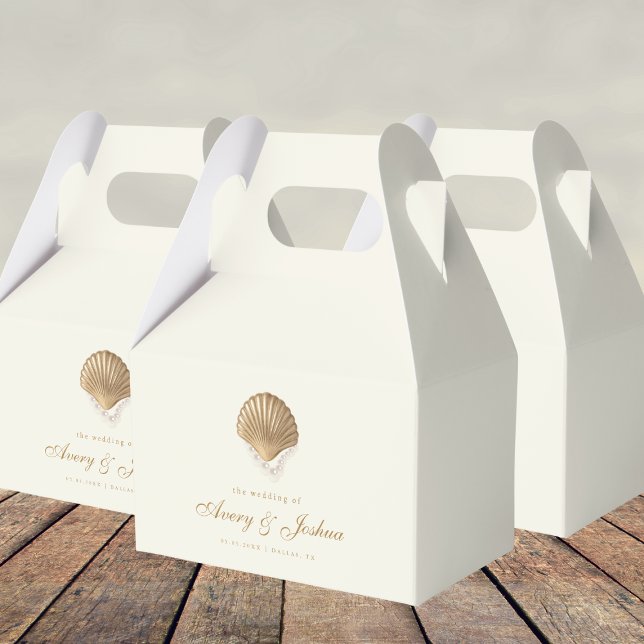 Caja Para Regalos Personalizado de la concha dorada Boda costero de  (Subido por el creador)