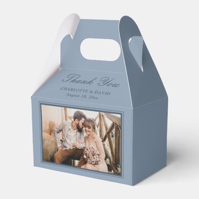 Caja Para Regalos Personalizado Dusty Blue Boda Foto Gracias (Front Side)