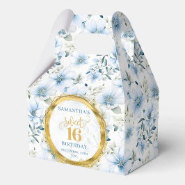 Caja Para Regalos Personalizado Dusty Blue Sweet 16 Purpurina de oro