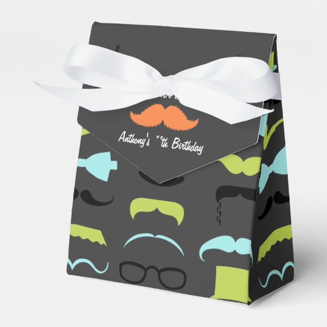 Caja Para Regalos Personalizado el partido de cumpleaños "Mustache d (Front Side)