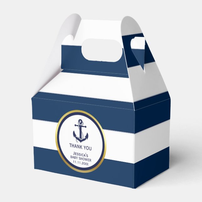 Caja Para Regalos Personalizado encantador Nautical Navy Blue Gold B (Front Side)
