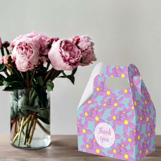 Caja Para Regalos Personalizado floral de flores rosadas finas graci (A pretty pink floral favor box with space for a thank you)