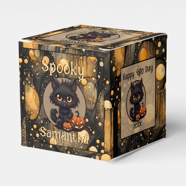Caja Para Regalos Personalizado gato adorable de Halloween (Costado Anverso)