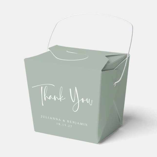 Caja Para Regalos Personalizado Script Dusty Sage Simple Boda Gracia (Front Side)
