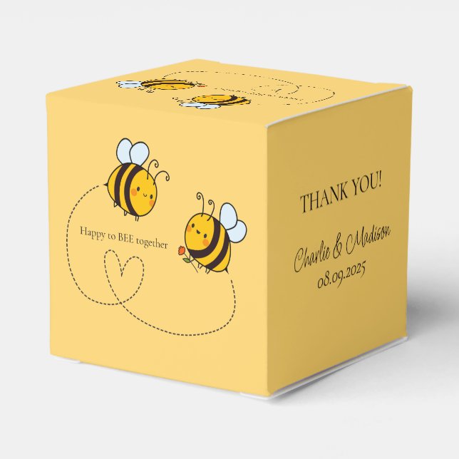 Caja Para Regalos Personalizado Textos Feliz Abejas de Amor (Reverso Costado)
