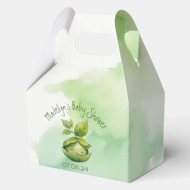 Caja Para Regalos Personalizado Verde Ilustración Naturaleza Baby Sh (Anverso)