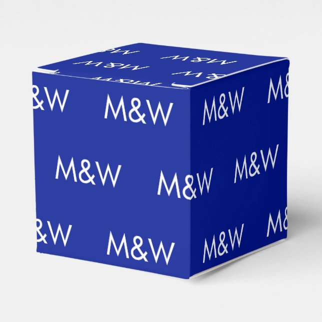 Caja Para Regalos Personalizar con azul de cobalto monograma blanco  (Costado Anverso)