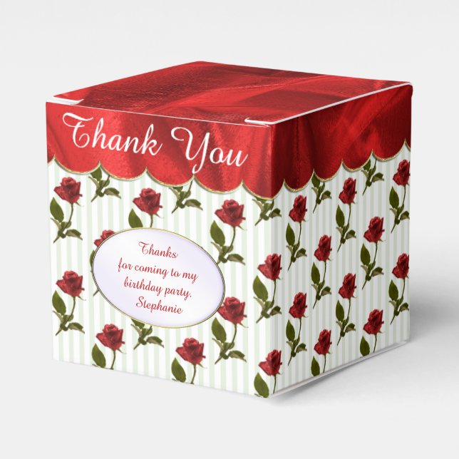 Caja Para Regalos Personalizar: Gracias - Patrón de rosas rojas (Costado Anverso)