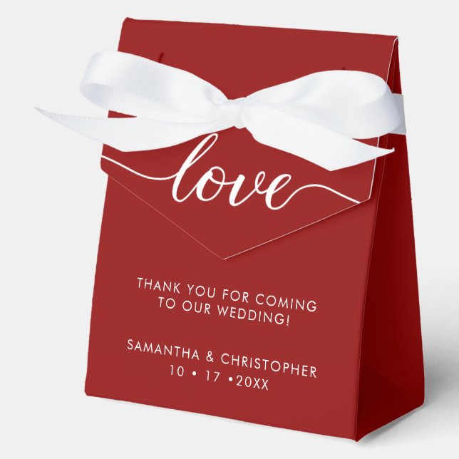 Caja Para Regalos Personalized Red white Elegant Love Wedding ScrIpt (Anverso)