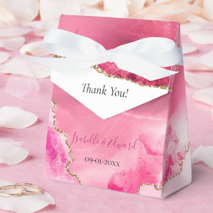 Caja Para Regalos Piedra de Ágata Rosa Chic con Brillo de Oro Boda