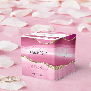 Caja Para Regalos Piedra de Ágata Rosa Elegante con Brillo de Oro pa