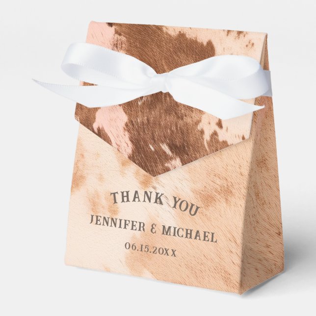 Caja Para Regalos Piel de vaca Rubor de Boda occidental (Front Side)