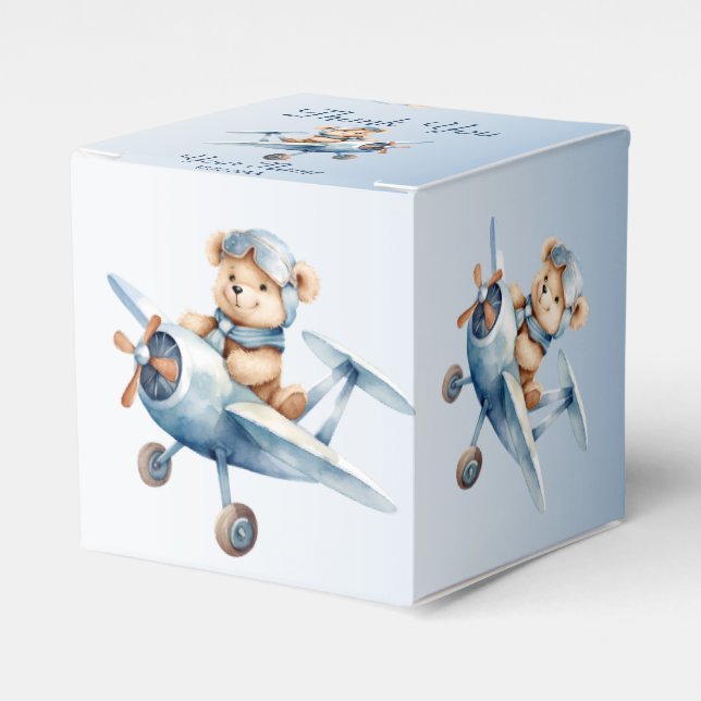 Caja Para Regalos Piloto de oso para bebé lindo avión azul hermoso (Costado Anverso)