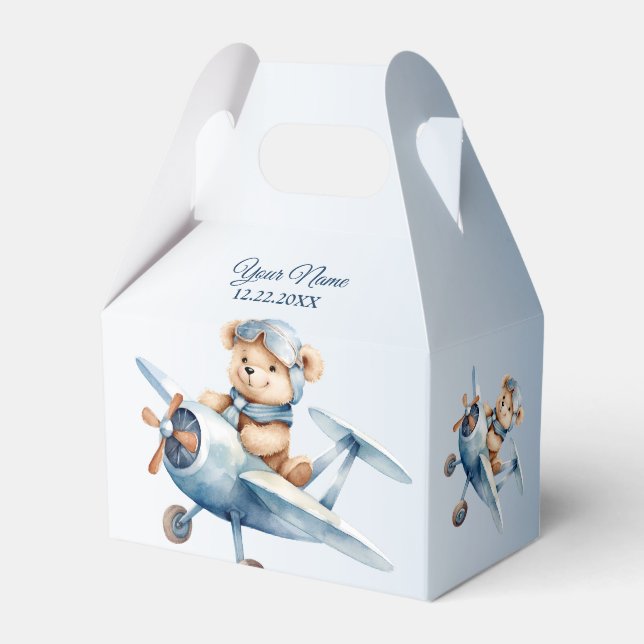 Caja Para Regalos Piloto de oso para bebé lindo avión azul hermoso (Front Side)