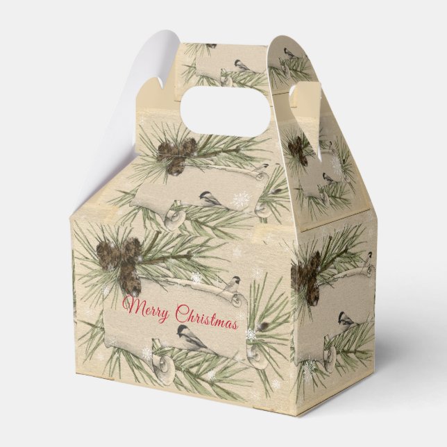 Caja Para Regalos Piñas de Navidad Copos de Nieve Pájaros (Front Side)
