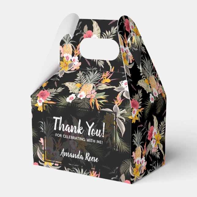 Caja Para Regalos Piñas Flores en Gable Negro (Front Side)