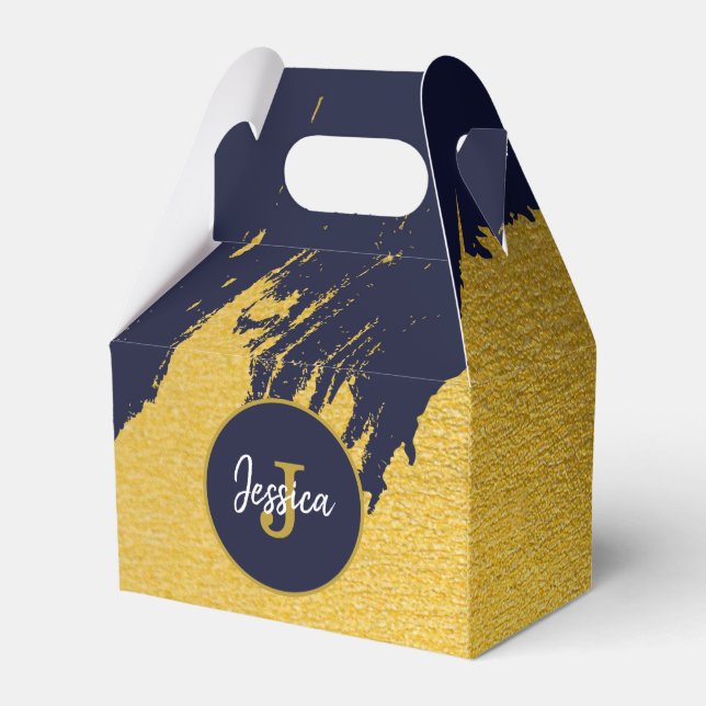 Caja Para Regalos Pinceles personalizados Faux Gold con azul marino (Reverso)