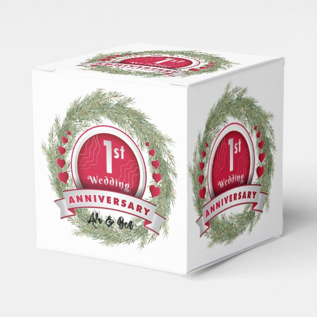 Caja Para Regalos Pine Needle Wreath Red Primer Aniversario Boda (Costado Anverso)