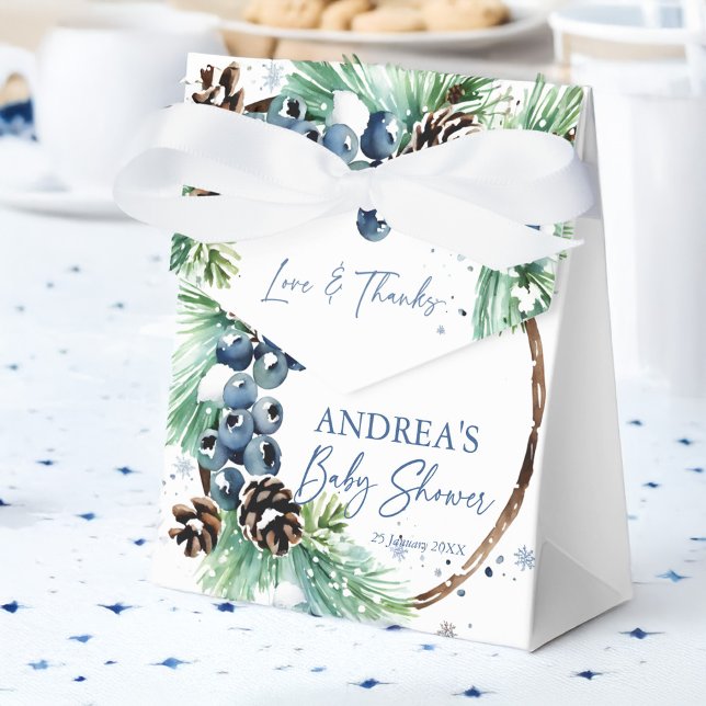 Caja Para Regalos Pine wreath winter baby shower favors personalized (Pine wreath winter baby shower favors personalized favor boxes)