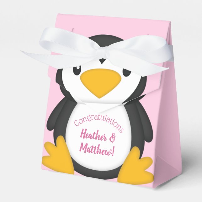 Caja Para Regalos Pingüino Baby Shower Pink (Front Side)