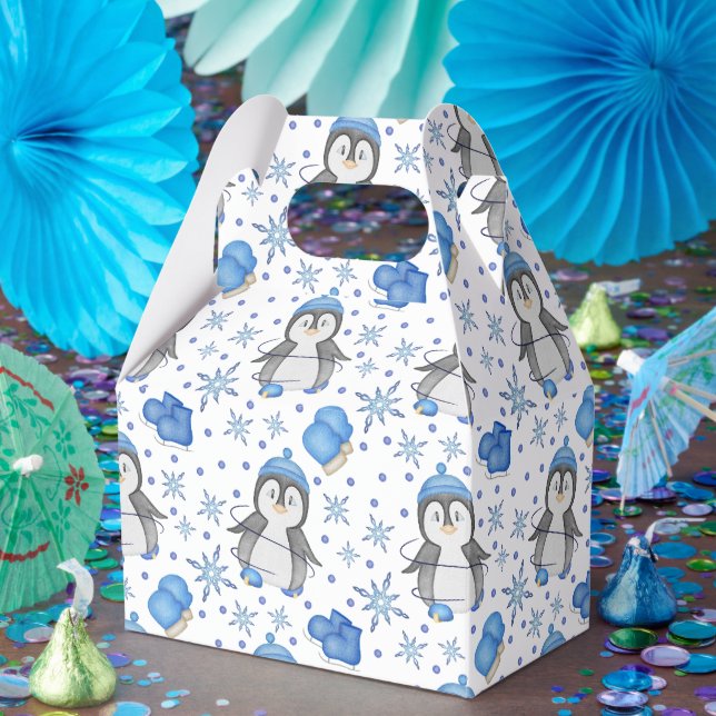 Caja Para Regalos Pingüino de patinaje sobre hielo de Navidades azul (Fiesta)