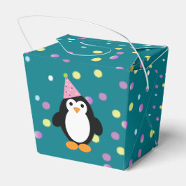 Caja Para Regalos Pingüino Fiesta con fondo de confeti redondo