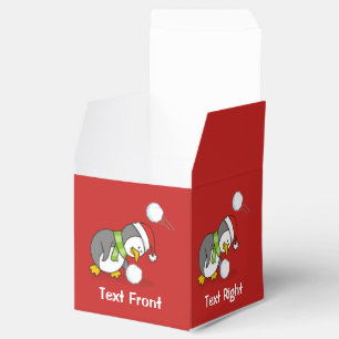 Caja Para Regalos Pingüino navidad recibiendo bola de nieve