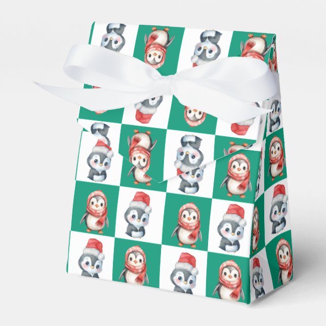 Caja Para Regalos Pingüino Santa acuarela Patrón de navidad de los c (Front Side)