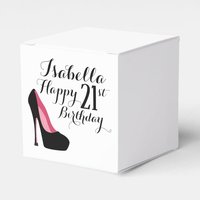 Caja Para Regalos Pink and Black Stiletto Happy Birday (Costado Anverso)