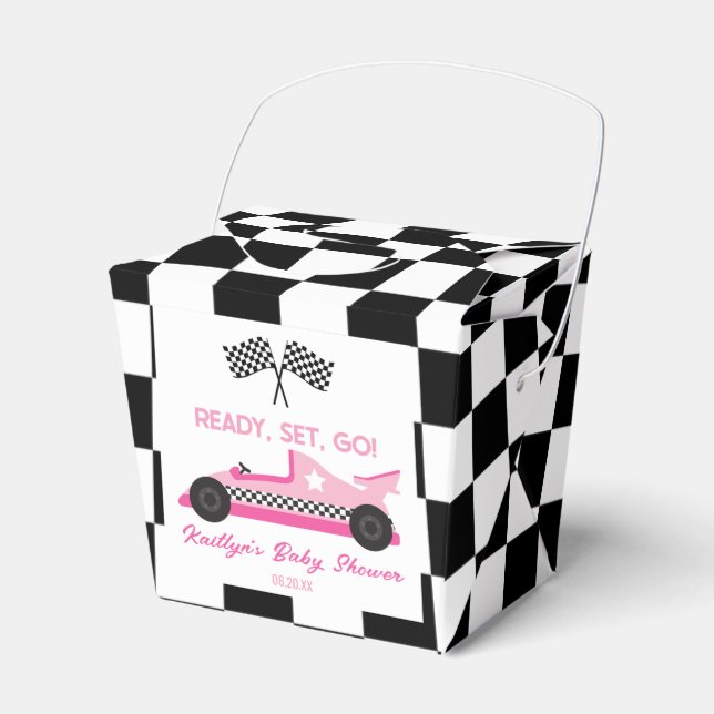Caja Para Regalos Pink Black Race Car Ready Go Baby Shower (Front Side)