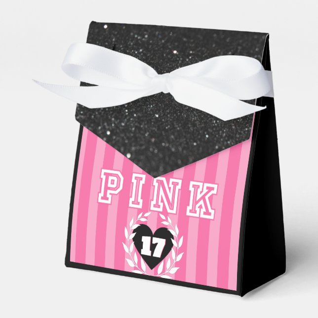 Caja Para Regalos PINK Black Stripes Girthday/Slumber Fiesta (Front Side)