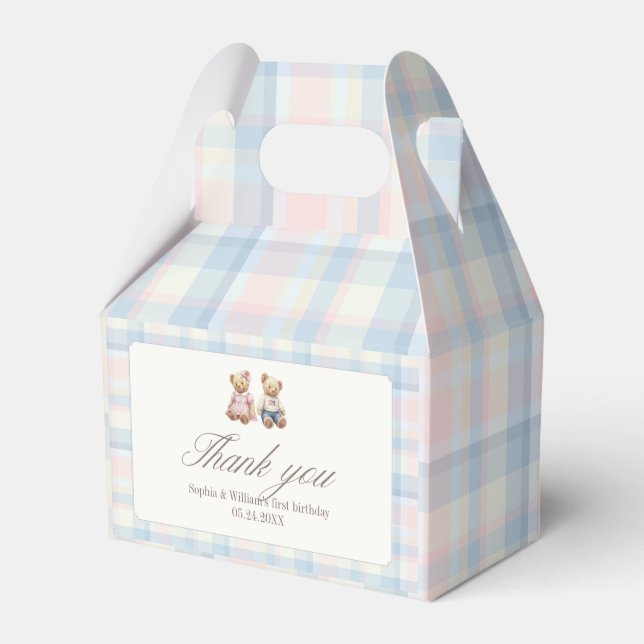 Caja Para Regalos Pink Blue Twins Beary First Birthday (Front Side)