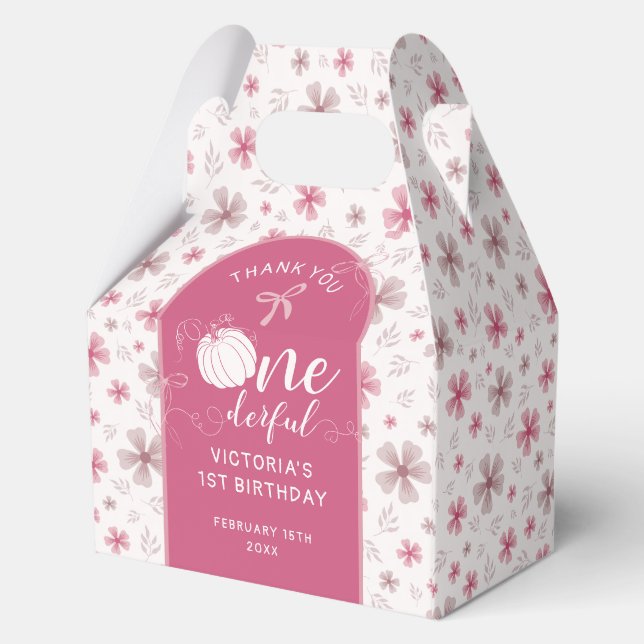 CAJA PARA REGALOS PINK BOW & ARCH FALL PUMPKIN FLOWERS BIRTHDAY (Reverso )