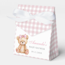 Pink Bow Gingham Teddy Bear Baby Shower