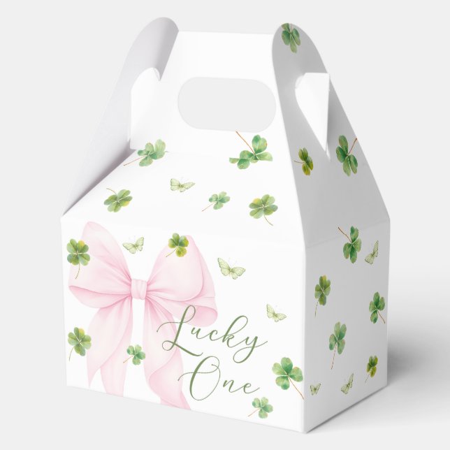 Caja Para Regalos Pink Bow Lucky One 1st Birthday Favor Boxes (Anverso)
