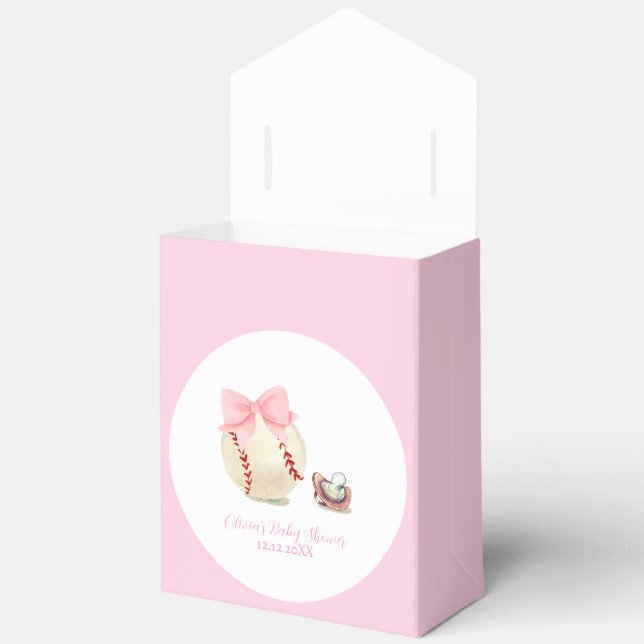 Caja Para Regalos Pink Bow Pacifier Baseball Sport Girl Baby Shower (Abierto)