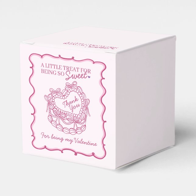 Caja Para Regalos Pink Bow Retro Heart Coquette Cake Valentines (Costado Anverso)