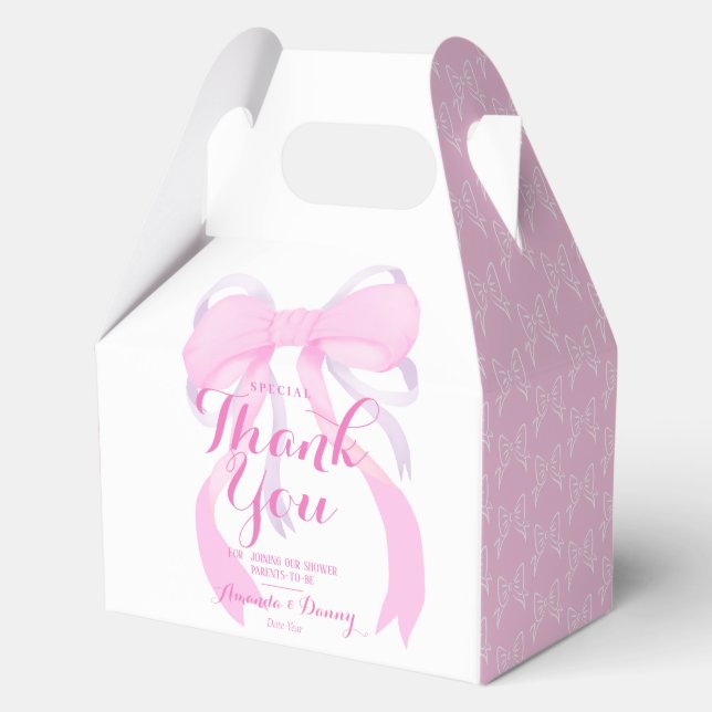 Caja Para Regalos Pink Bow Ribbon Baby Girl Shower (Anverso)