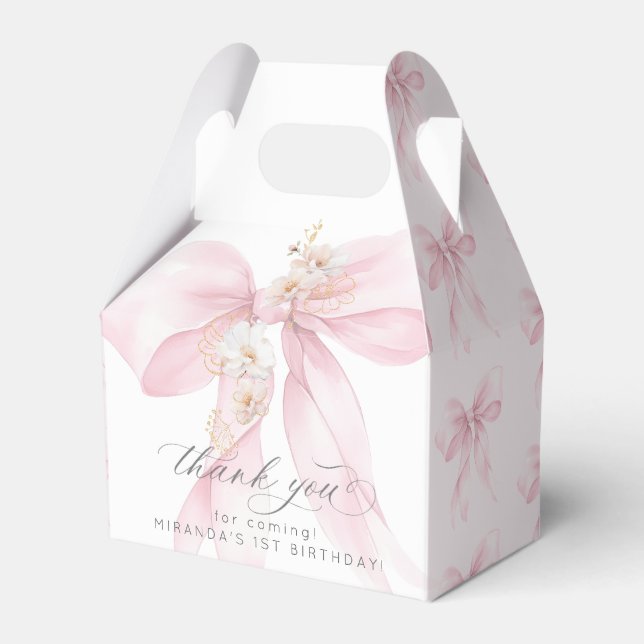 Caja Para Regalos Pink Bow Un Maravilloso Primer cumpleaños Gracias (Front Side)