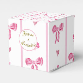 Caja Para Regalos Pink Bow Vertical Stripe -coqueta preppy cumpleaño