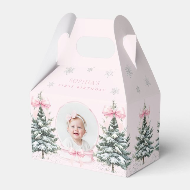 Caja Para Regalos Pink Bow Winter ONEderland First Birthday (Front Side)