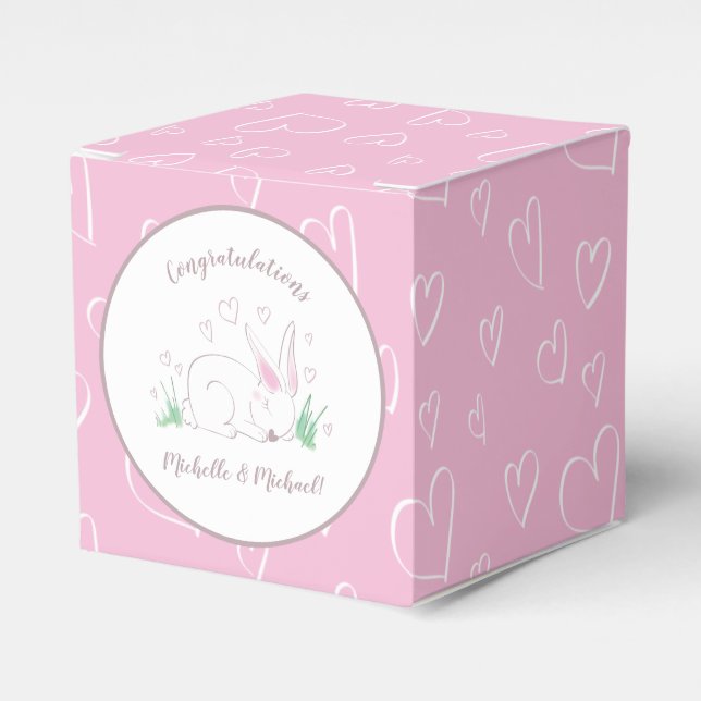 Caja Para Regalos Pink Bunny Baby Shower Woodland Watercolor (Costado Anverso)