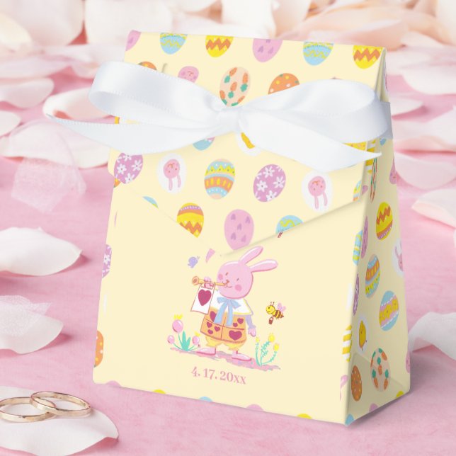 Caja Para Regalos Pink Bunny & Egg Pattern Yellow Kids Birthday (Boda)