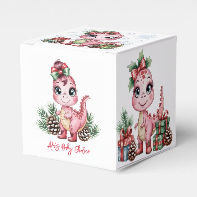 Caja Para Regalos Pink Christmas Dino Girl Baby Shower (Costado Anverso)