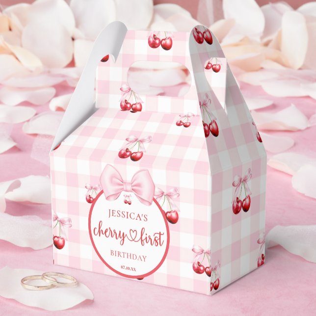 Caja Para Regalos Pink Coquette Bow Cherry First Birthday Party (Boda)