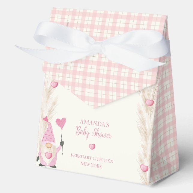 Caja Para Regalos Pink Cute Boho Arch Gingham Baby Shower (Anverso)
